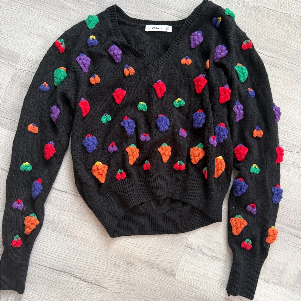 Zara Black Sweater with crocheted fruit